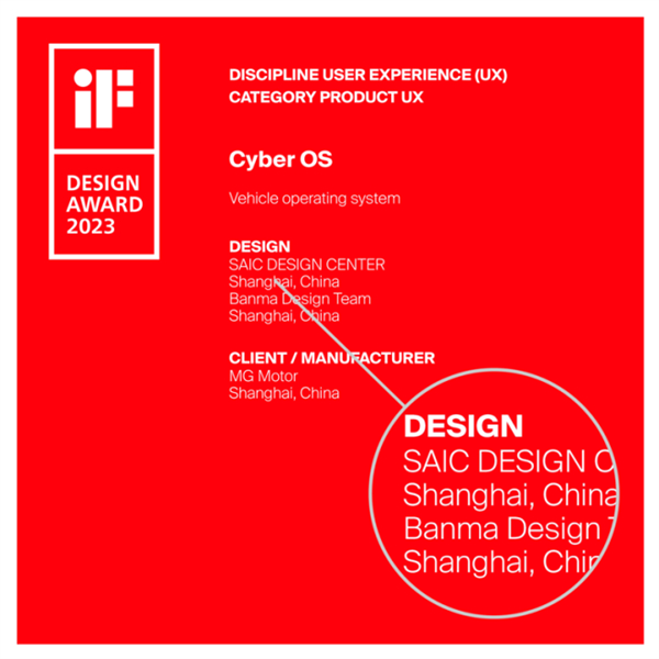 MG Cyber OS won iF Design Award 2023